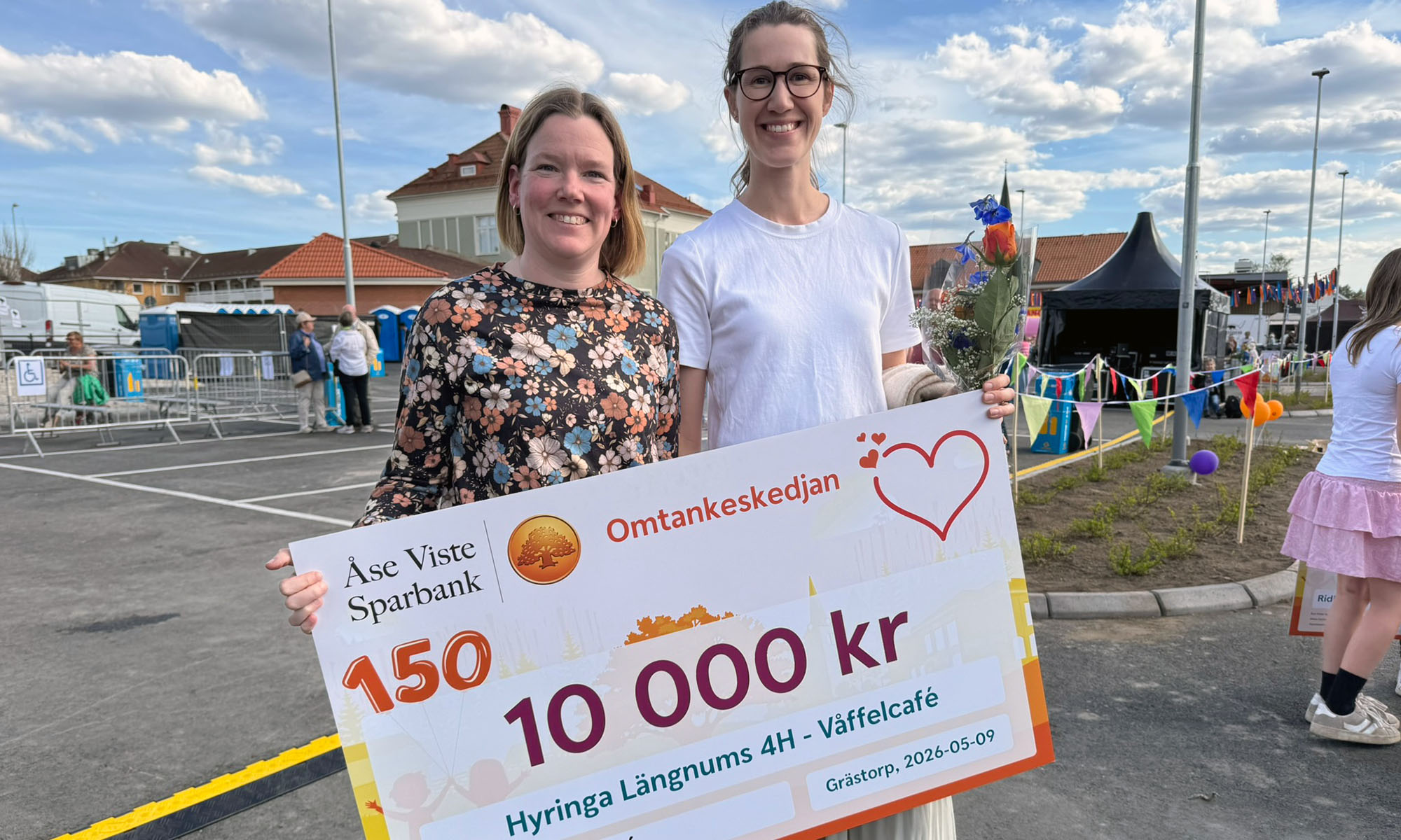 Två kvinnor håller i en check